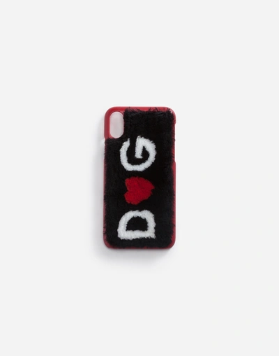 Dolce & Gabbana Iphone X Cover In Leather With Logo Plate In Multicolor
