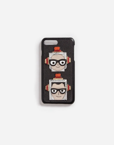 Dolce & Gabbana Iphone 7 Plus Cover With Patches Of The Designers In Black
