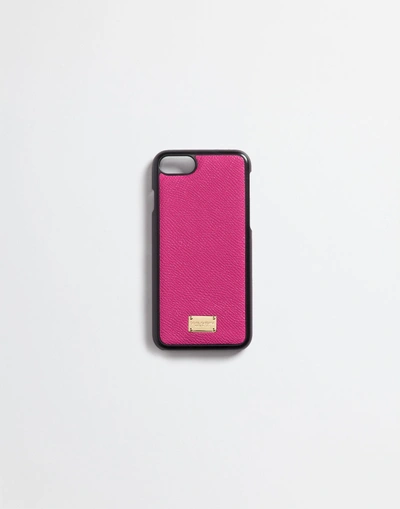 Dolce & Gabbana Iphone 7 Cover With Printed Dauphine Leather Details In Shocking Pink
