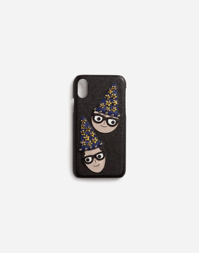 Dolce & Gabbana Leather Iphone X Cover With Patch In Black