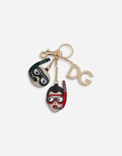 Dolce & Gabbana Dauphine Calfskin Keychain With Patches Of The Designers In Multi-colored