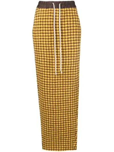 Rick Owens Gingham Check Pencil Skirt In Yellow