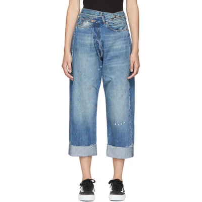 R13 Crossover Asymmetric Distressed High-rise Wide-leg Jeans In Blue
