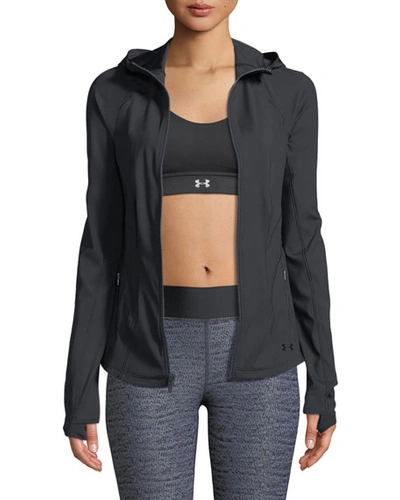 Under Armour Breathlux Bonded Cutout Hooded Activewear Jacket In Black