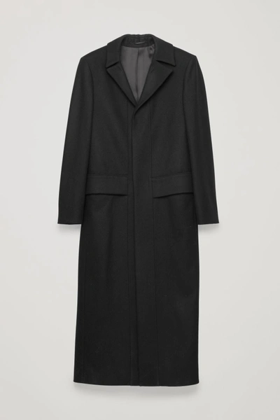 Cos Long Wool Coat With Belt In Black