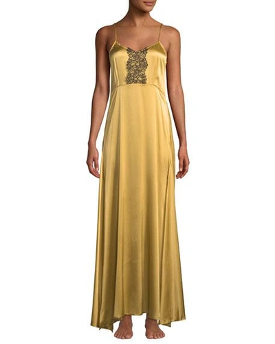 La Costa Del Algodon Anthea Lace-trim Long Nightgown In Gold