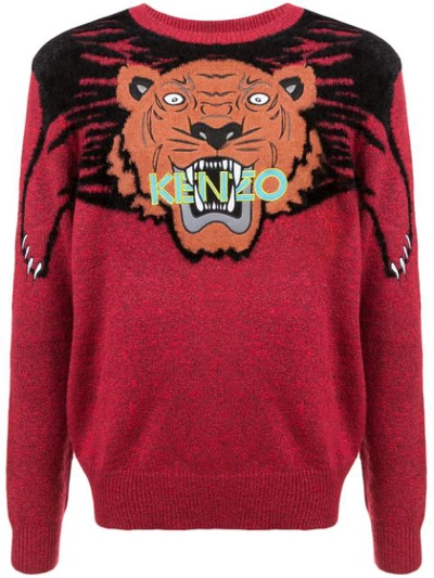 Kenzo Intarsia Tiger Sweater In Red