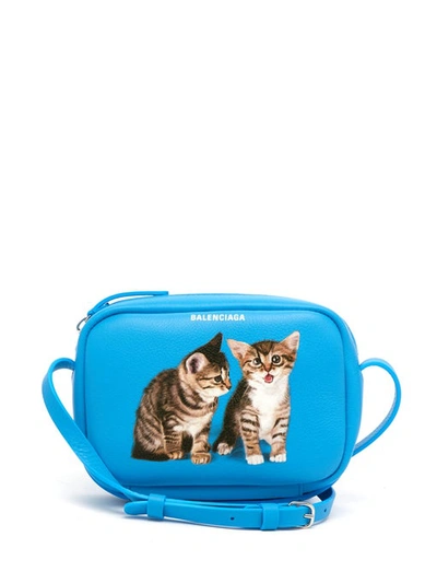 Balenciaga Extra Small Kittens Calfskin Leather Camera Bag - Blue In Bleu Turquoise/ Noir