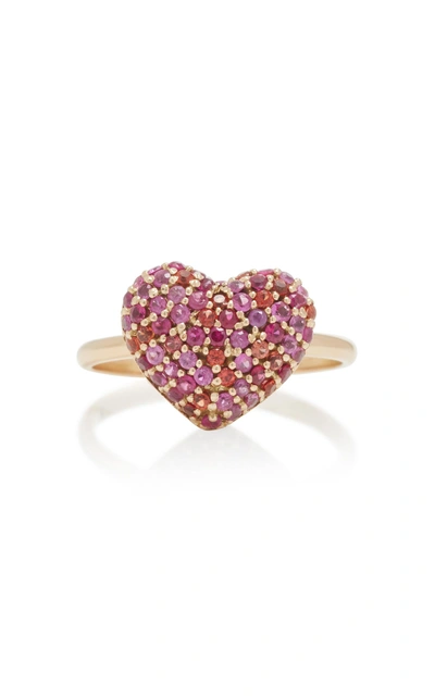 She Bee 14k Gold And Sapphire Heart Ring In Pink