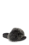 Patricia Green Foxy Genuine Fox Fur Slipper In Black/ White Fur