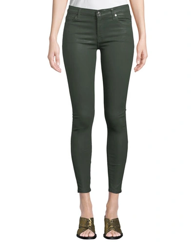 7 For All Mankind Coated Ankle Skinny Jeans In Moss Green