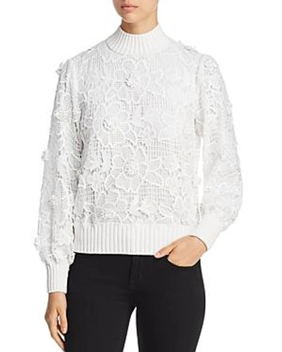 Badgley Mischka Floral Crochet Lace Top In Natural White