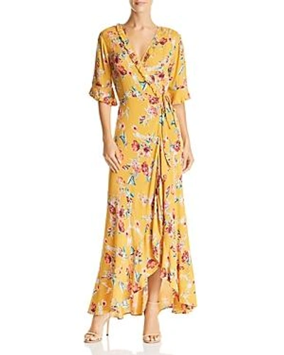 Band Of Gypsies Hudson Floral Print Maxi Wrap Dress In Gold/ Red