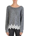 The Kooples Fleece Lace-trim Sweatshirt In Grey/ Melange
