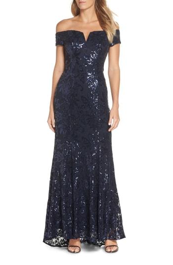 vince camuto sequin off the shoulder gown