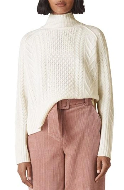 Whistles Funnel Neck Cable Wool Sweater In Ivory