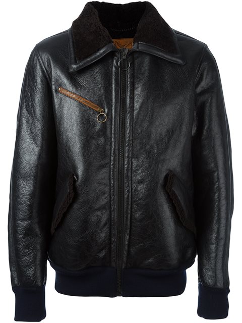 Golden Goose Leather Jacket With Shearling Trims In Black | ModeSens