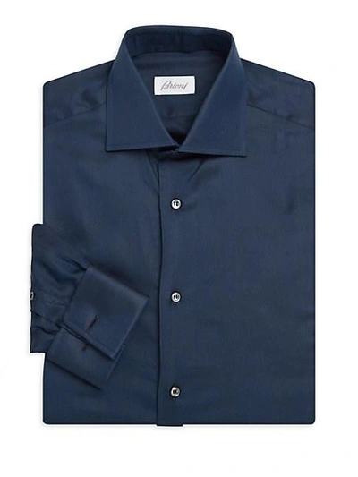 Brioni Cotton Silk Dress Shirt In Night Blue