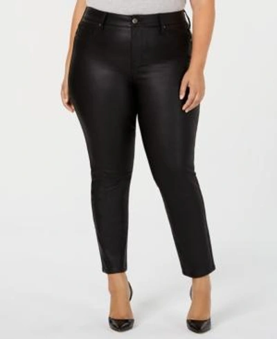 Seven7 Jeans Trendy Plus Size Ponte-knit Signature Coated Skinny Jeans In Black