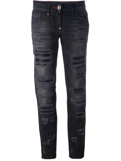 Philipp Plein Distressed Boyfriend Jeans In Black