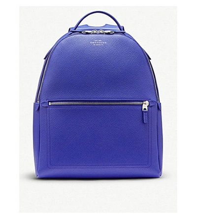 Smythson Panama Small Cross-grain Leather Backpack In Cobalt