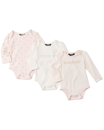 Bebe 3pc Heart & Stripe Bodysuit Set In Pink