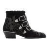 Chloé Susanna Genuine Shearling Lined Studded Ankle Boot In Black