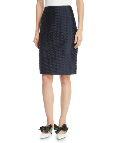 Prada A-line Jacquard Knee-length Pencil Skirt In Blue