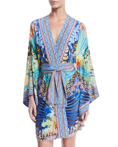 Camilla Printed Silk Kimono Coverup Robe With Belt In Multi