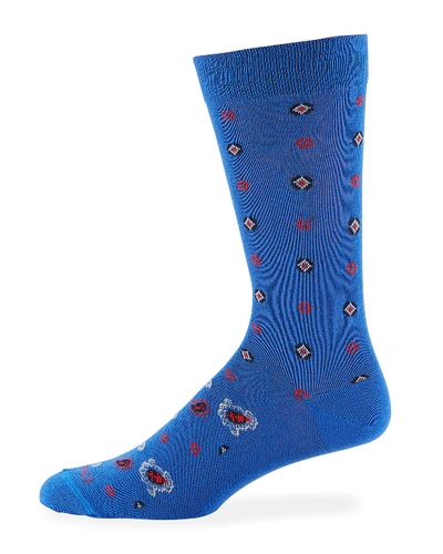 Etro Men's Geometric Paisley Socks In Blue Pattern