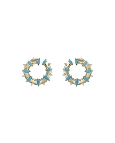 Nikos Koulis Spectrum 18k Turquoise & Diamond Pave Hoop Earrings