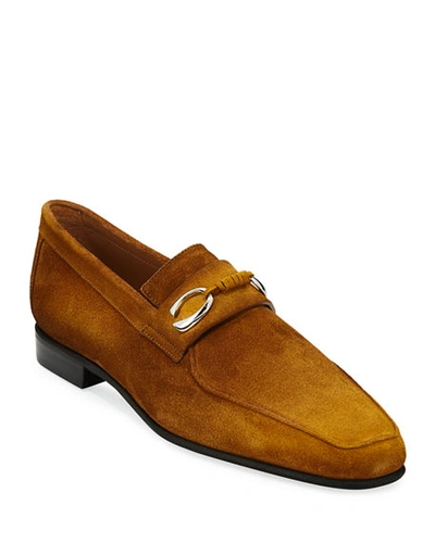 Corthay Men's Cannes Suede Loafers With Bit Detail In Brown