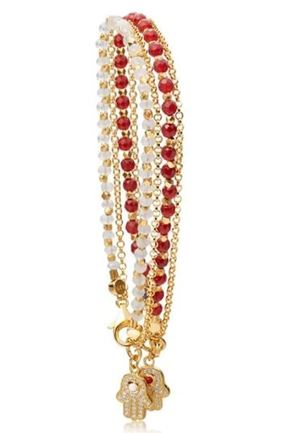 Astley Clarke Hamsa Set Of 2 Bracelets In Yellow Gold/ Red Agate