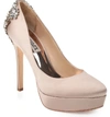 Badgley Mischka Women's Viola Almond Toe Embellished Satin Platform High-heel Pumps In Latte