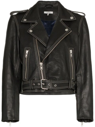 Ganni Angela Leather Biker Jacket In Black