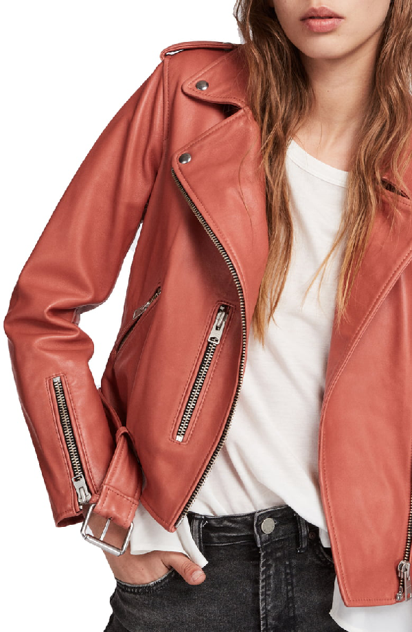 Allsaints Balfern Leather Biker Jacket In Vintage Pink ModeSens