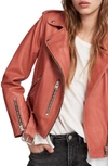 Allsaints Balfern Leather Biker Jacket In Vintage Pink