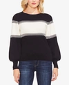 Vince Camuto Cotton Balloon-sleeve Intarsia Sweater In Rich Black