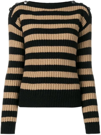 Max Mara Salpa Striped Wool And Cashmere-blend Sweater In Nero/cammello