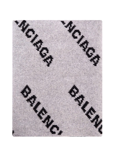 Balenciaga Intarsia Knit Scarf In Grigio/nero