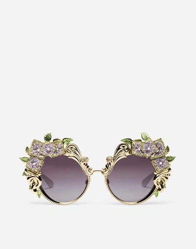 Dolce & Gabbana Metal Sunglasses With Hydrangea Embellishment In Multi