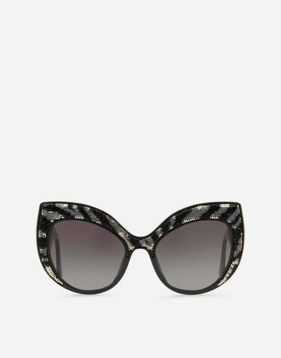 Dolce & Gabbana Shiny Zebra Sunglasses In Black With Shiny Sequins