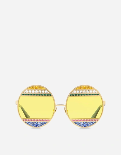 Dolce & Gabbana I Love Maiolica Sunglasses In Shiny Gold & Multicolor