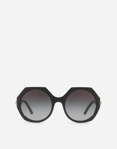 Dolce & Gabbana Nylon Fiber Sunglasses With Metal Plaque In Black