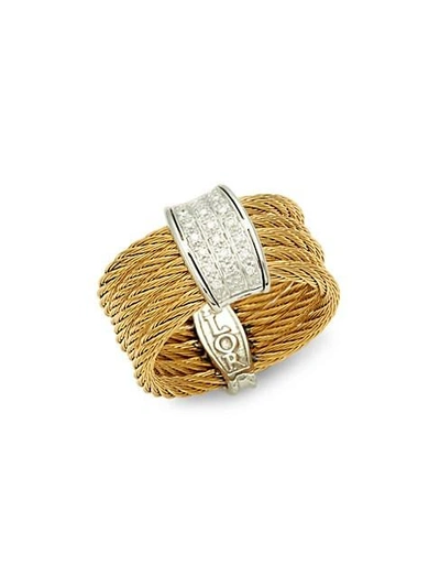 Alor 18k Gold, Stainless Steel & Diamond Textured Ring