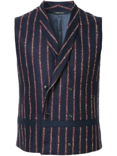 Sartorial Monk Striped Double-breasted Waistcoat - Blue