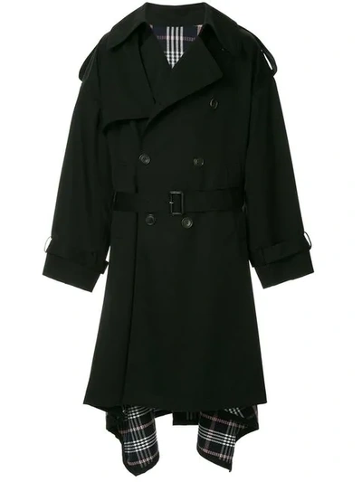 Juunj Checked Wool Coat In Black