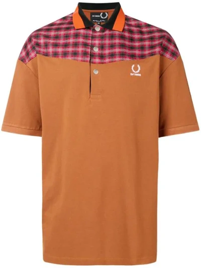 Fred Perry Colourblock Plaid Polo Shirt In Caramel Cafe