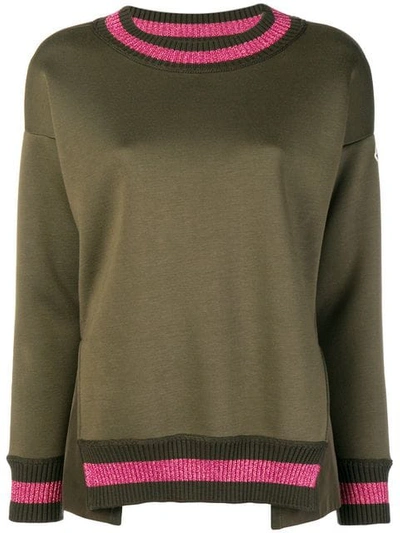 Moncler Knit Pullover Sweater W/ Sparkling Stripe In Green