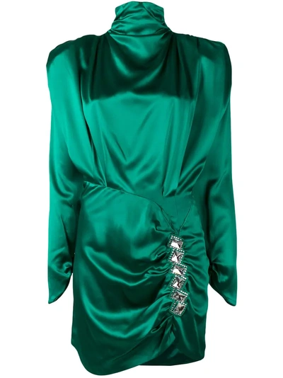 green emerald velvet dress Alessandra Rich Emerald Green Satin Silk Charmeuse Ruched Strapless Go –  House Of Huntington main image 1